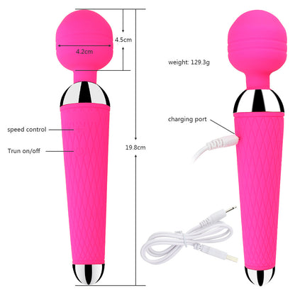 Vibrator Massager for Women, 10 Vibration Quiet Massager Body-Safe Silicone, Wireless Body Massage Wand (Pink)