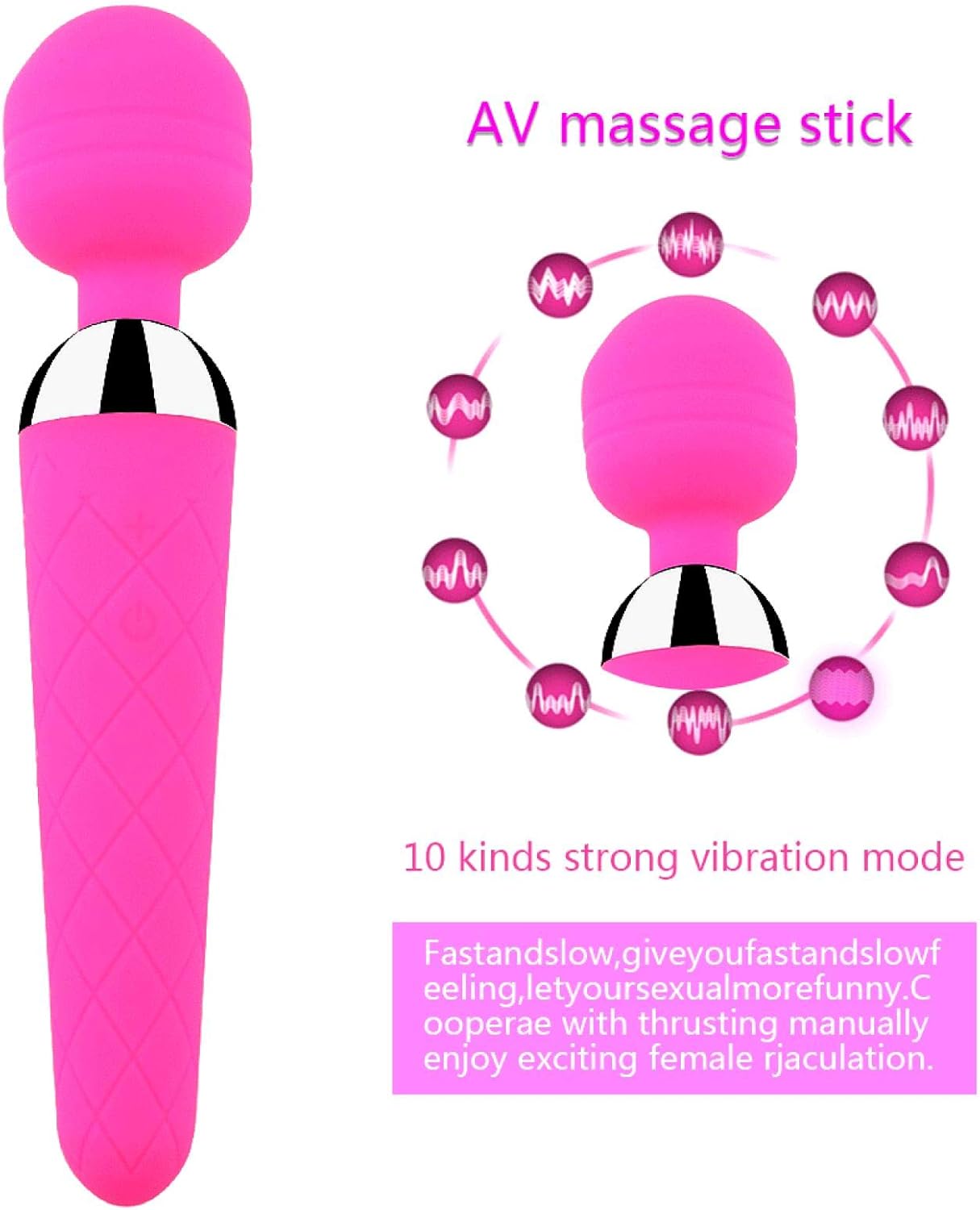 Vibrator Massager for Women, 10 Vibration Quiet Massager Body-Safe Silicone, Wireless Body Massage Wand (Pink)